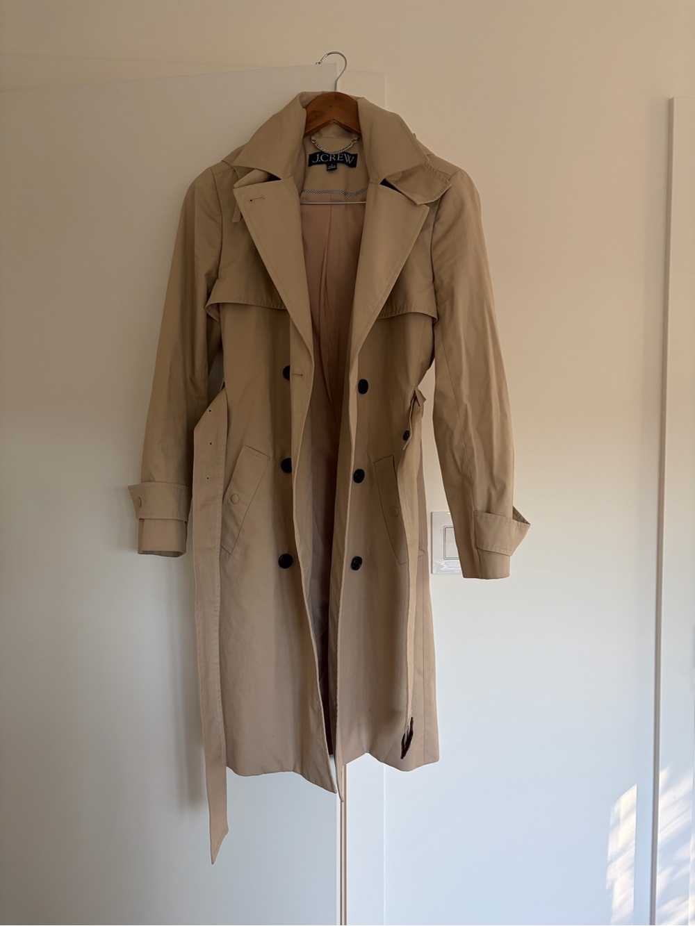 J. Crew Long Double-Breasted Trench Coat in Tan